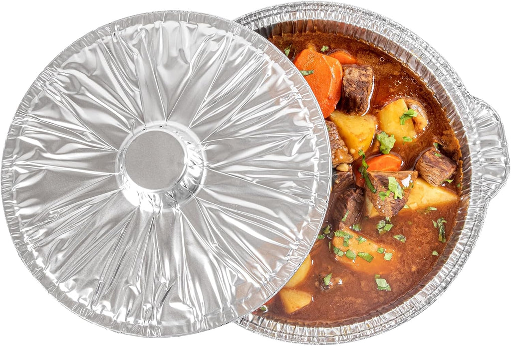 Foil Lux 3.5 Quart Pans And Lids, 100 Disposable Pots With Lids - Oven-Ready, Stove Compatible, Aluminum Foil Baking Pans, Freezable, For Outdoor Camping, Vacation, Picnic, And More - Restaurantware