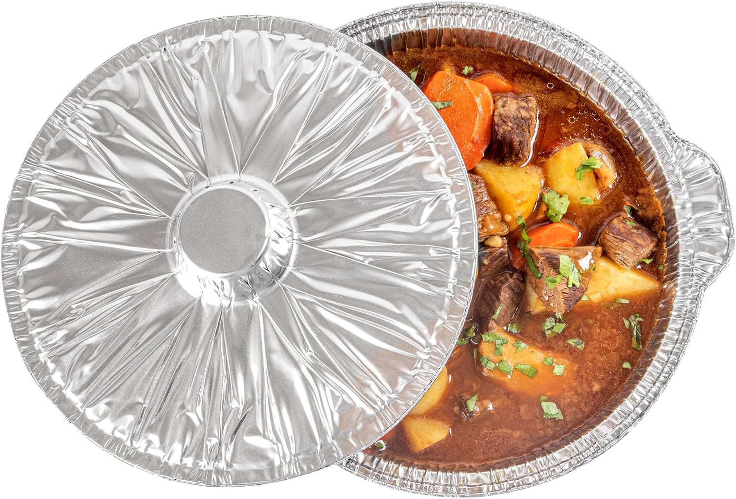 Foil Lux 3.5 Quart Pans And Lids, 100 Disposable Pots With Lids - Oven-Ready, Stove Compatible, Aluminum Foil Baking Pans, Freezable, For Outdoor Camping, Vacation, Picnic, And More - Restaurantware