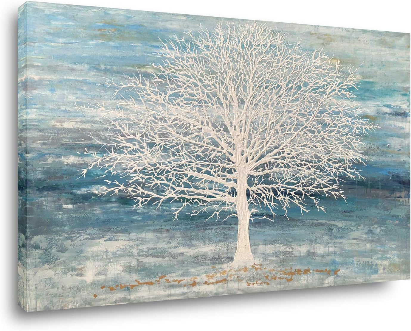 Yihui Arts Canvas Art Wall Decor, White Birch Trees Landscape Picture Painting, Modern Nature Teal Artwork Prints, Large Size Framed for Home Decor