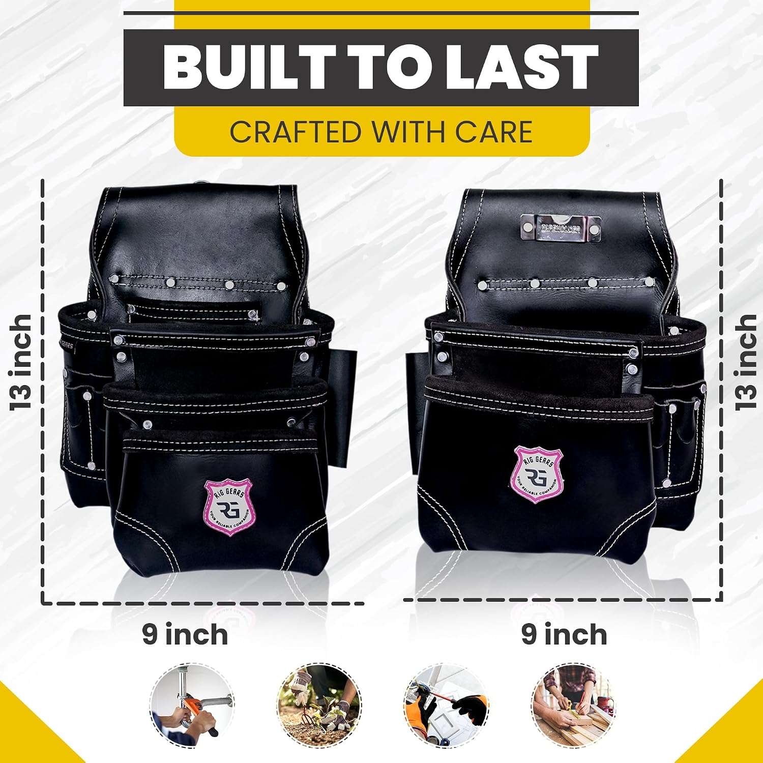 Professional 11 Pockets Leather Tool Pouch Bags/Carpenter Tool Belt Set | Heavy-duty Drywall Pouch, Electrician Pouch, And Framing Tool Belt Pouches (Black, Standard)