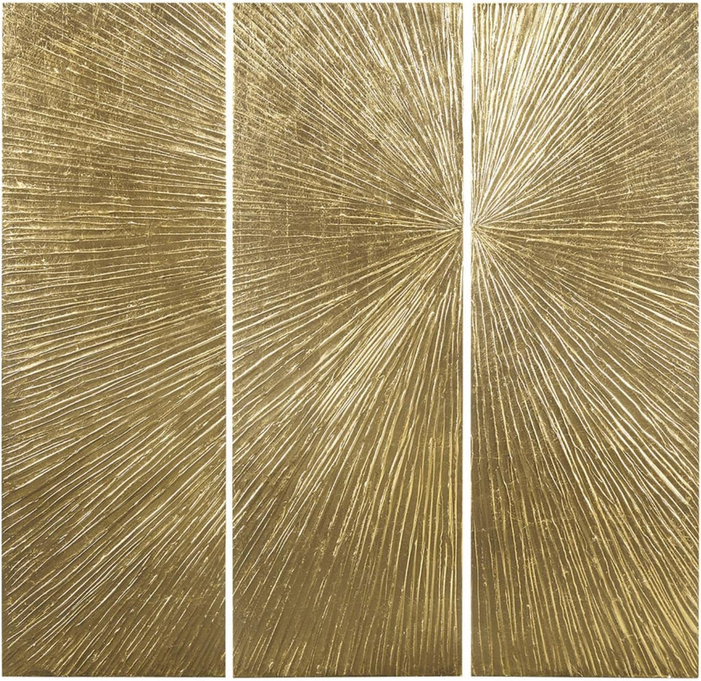 MADISON PARK SIGNATURE Sunburst Wall Art - Triptych Modern Resin Dimensional Radiant Color Hand Painted Metallic Finish Home Décor Abstract Textured Gold 15' W x 45' H x 1.25' D 3 Piece
