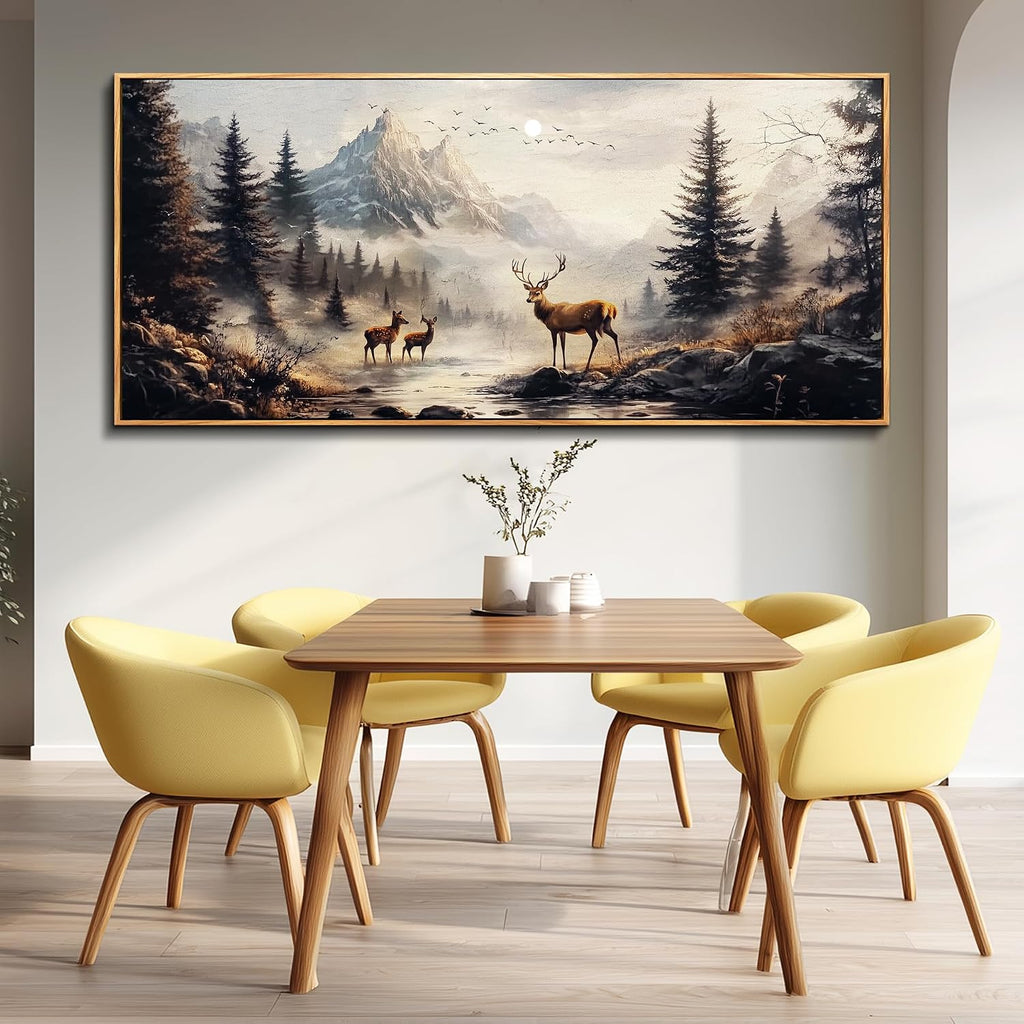 KELIYUAN Large Canva Landscape Painting Of Elk Mountain Pictures Wall Decor For Living Room Wall Art For Bedroom Office Mural Modern Restaurant Room Home Decorations Aesthetics Wood Framed 32x72 In