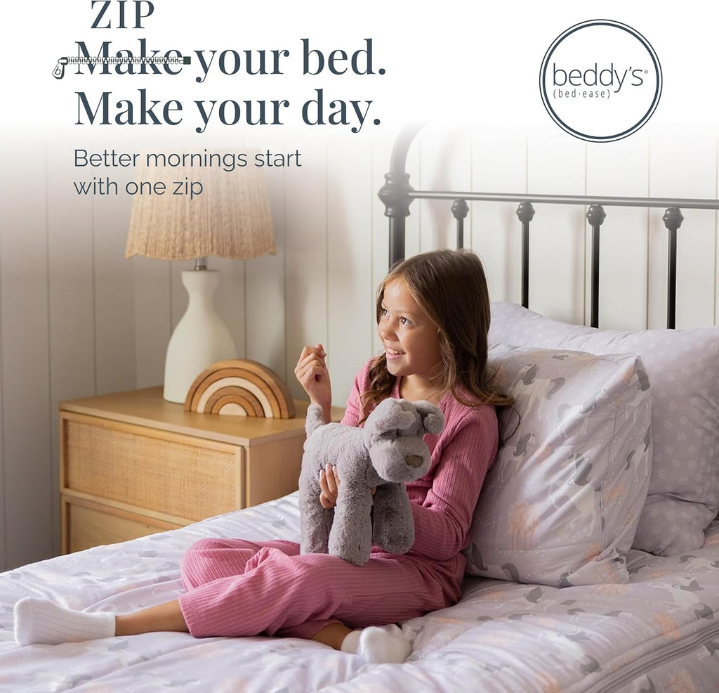 Beddy's Fairytale Unicorn Durable Zipper Bedding for Kids - Bed in a Bag - Purple Sheets & Comforter with Unicorns - Includes Pillowcase and Sham - Easy to Make & Wash - Twin