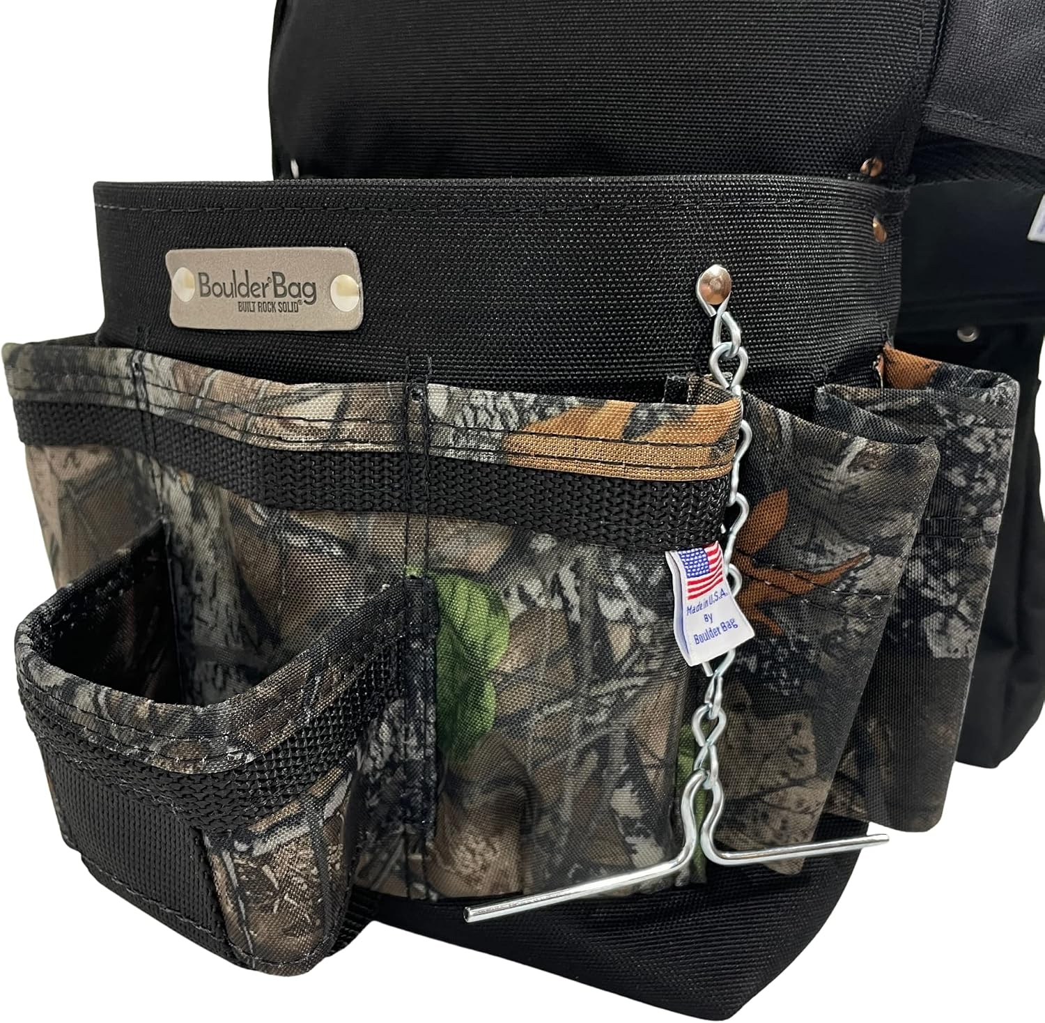 BOULDER BAG Ultimate Electrician's MAX Combo with Comfort Back Support Tool Belt, Leather Belt Buckle, Heavy Duty Tool Belt, Camo - Backwoods, (Small 24-27 Inch Waist), Made in USA