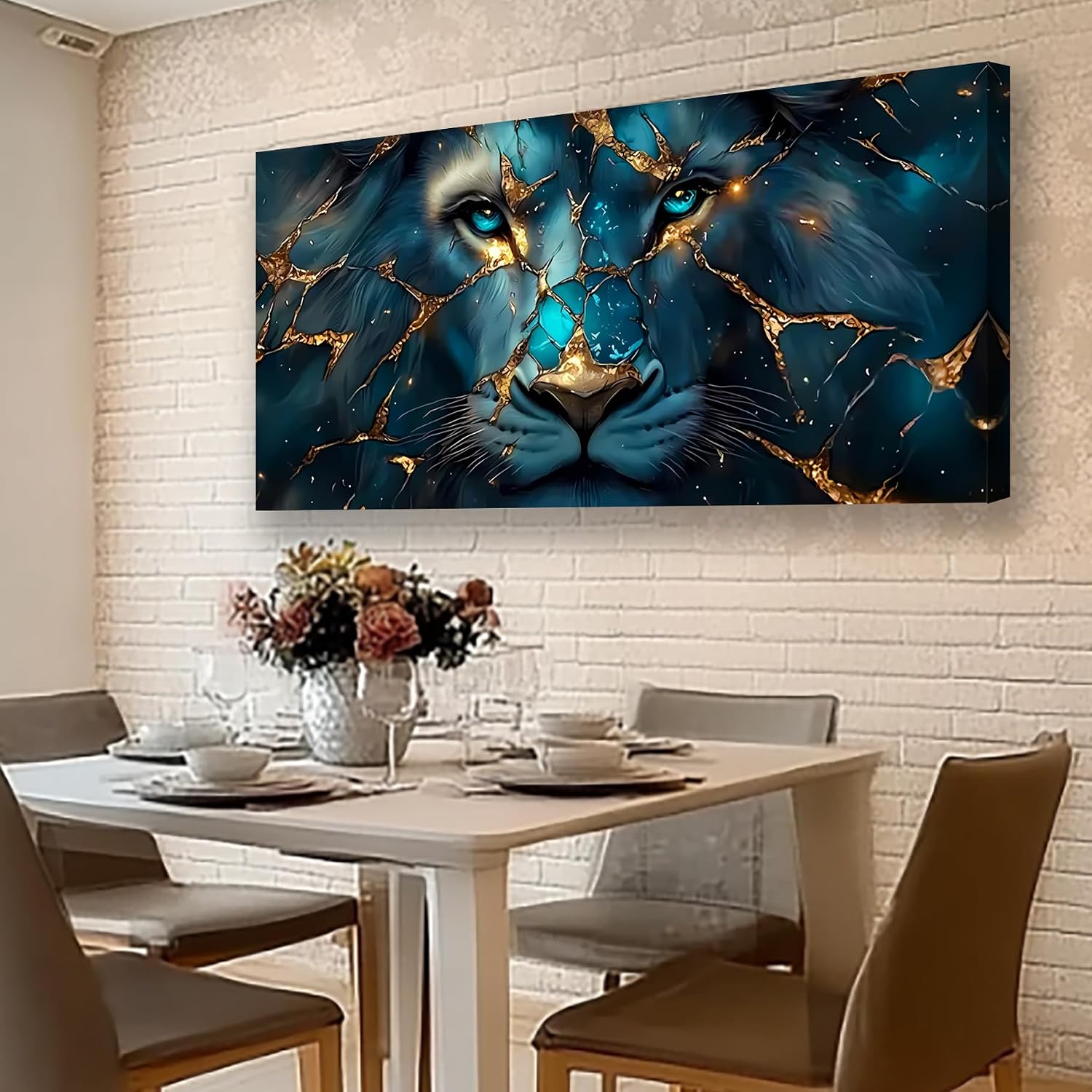 Canvas Wall Art Abstract Wall Art Painting Lion Image Printed Artwork Wooden Frame Suitable for Living Room Bedroom and Office Home Decor Artwork 28x57 inches
