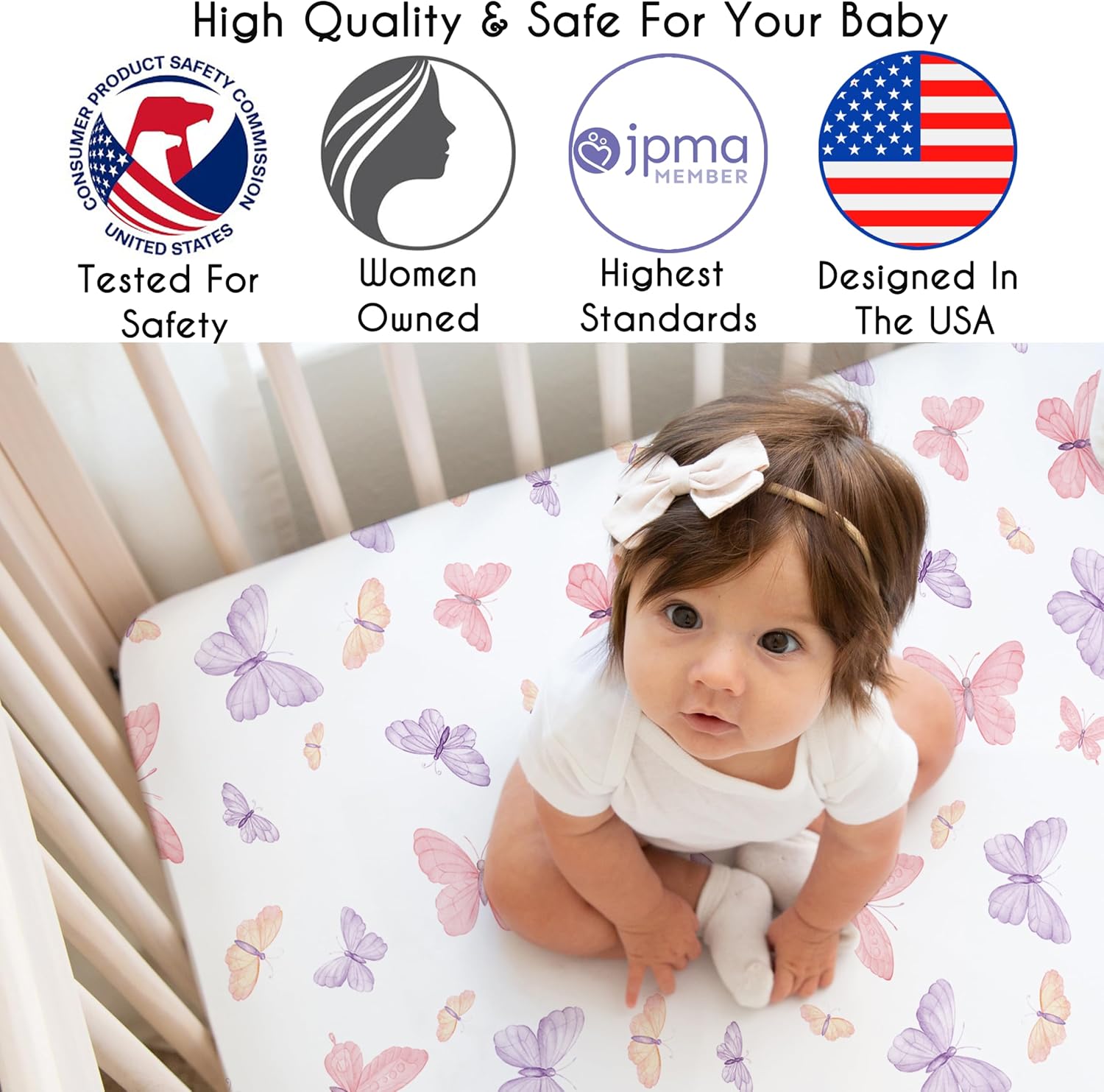 Sweet Jojo Designs 5-Piece Baby Crib Bedding Set (Pink/Purple Shabby Chic Butterfly) for Girls, Infants/Nursery incl. BreathableBaby Mesh Liner, Blanket, Fitted Sheet, Skirt, Diaper Stacker (Colorful)