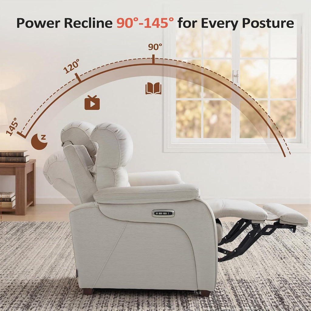 MCombo 87.2'' Wall Hugger Power Recliner Sofa with Drop Down Table, Reclining Sofa with Adjustable Headrest, USB Charge Ports, Reading Lamp, for Living Room, RVs, Fabric, ST258M3 (3-Seater, Beige)