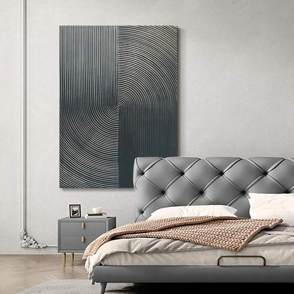 NANKAI Hand Painted Abstract Modern Oil Painting 40x28 Inch Black Texture Contemporary Wall Art Minimalist Frame Artwork for Wall Decoration