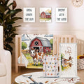 Personalized Crib Bedding Set for Baby Boys Girls, Farm Cabin Pattern Custom Name Baby Crib Sets 5-Pcs, Double Layer Baby Blanket Fitted Sheet Changing Pad Cover Rug Wall Art Set