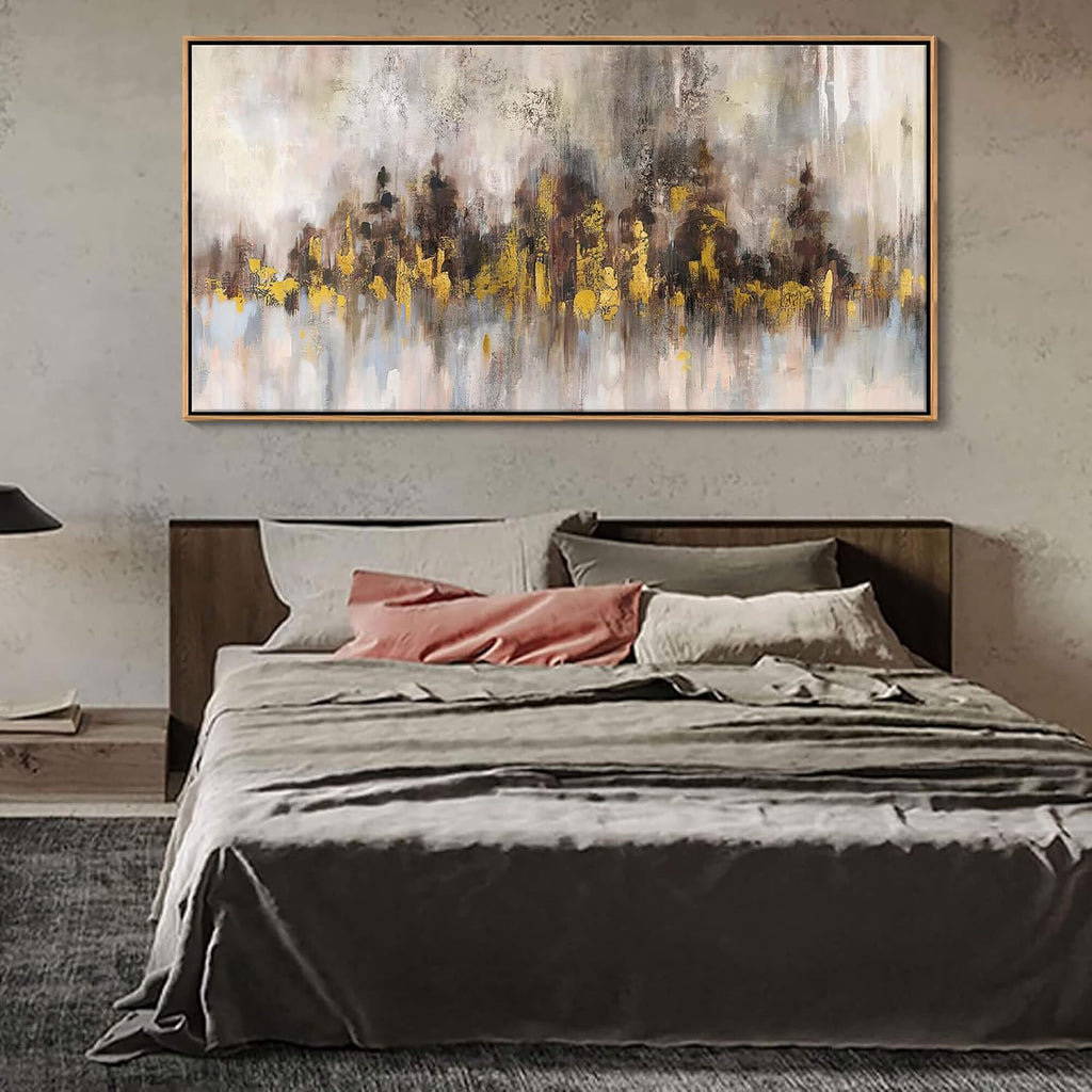 Abstract Painting Wall Art Black and Gold Picture for Living Room Retro Home Bedroom Decoration Modern Framed Artwork Decor 29X58IN