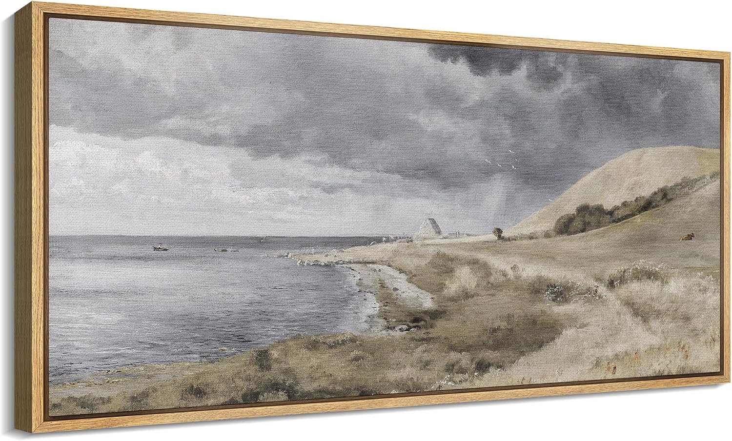 SIGNFORD Extra Large Framed Canvas Print Wall Art Coastal Dunes Landscape Serene Seaside Illustrations Modern Art Relax/Calm Warm for Living Room, Bedroom, Office - 60'x30'
