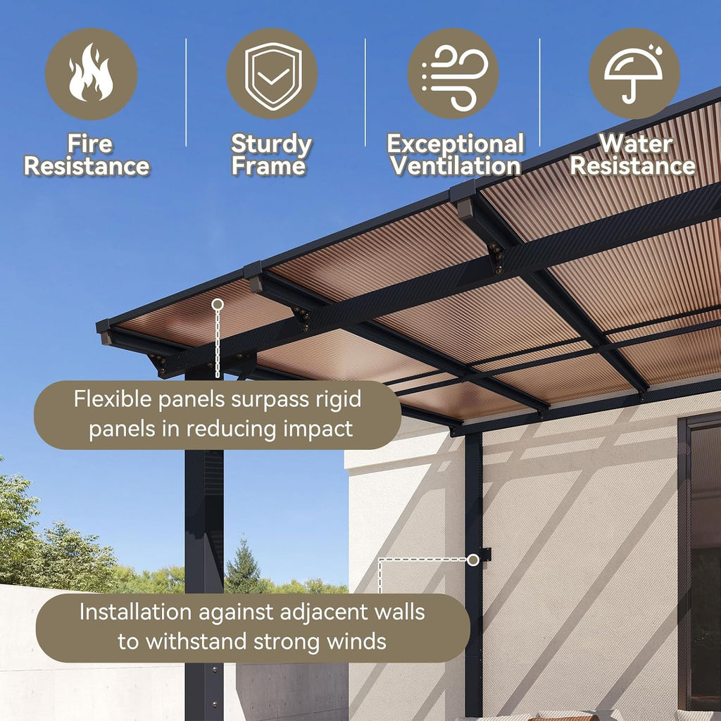 Aoxun 42' x 10' Pergola for Patio, Gazebo with Sloped Roof, Grill Pergola Large Wall-Mounted Heavy Duty Awnings, for Backyard, Deck, Patio
