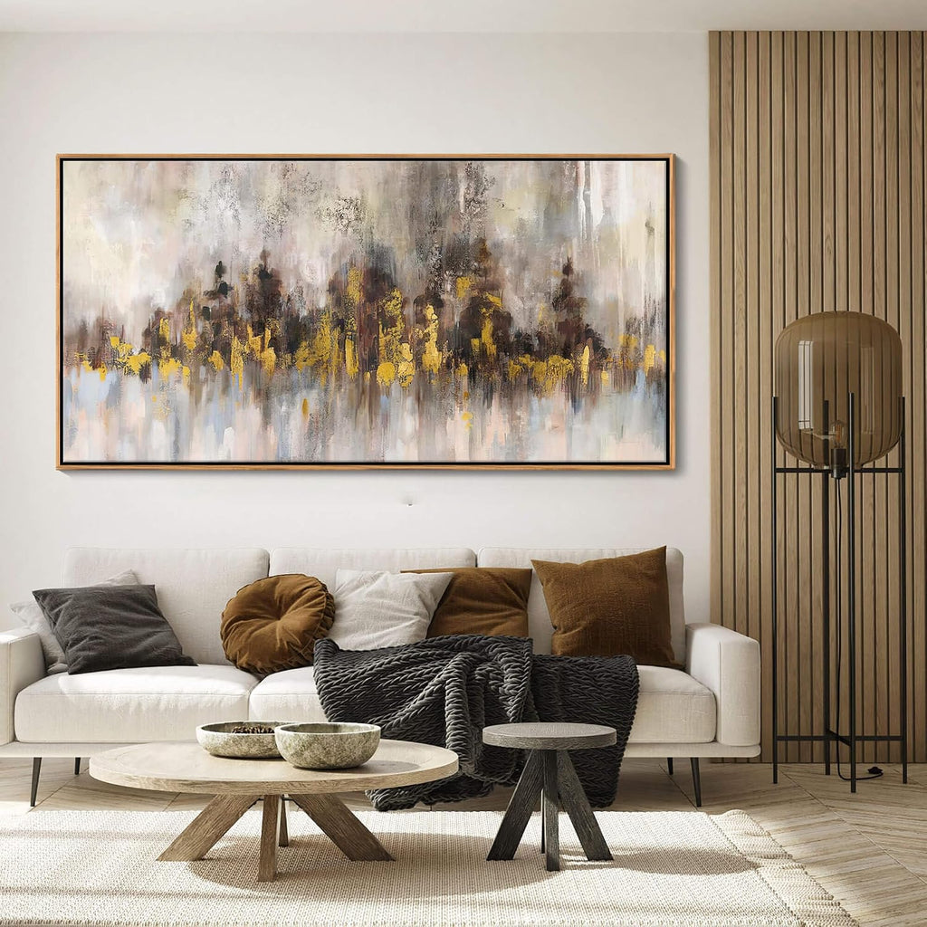 Abstract Painting Wall Art Black and Gold Picture for Living Room Retro Home Bedroom Decoration Modern Framed Artwork Decor 29X58IN