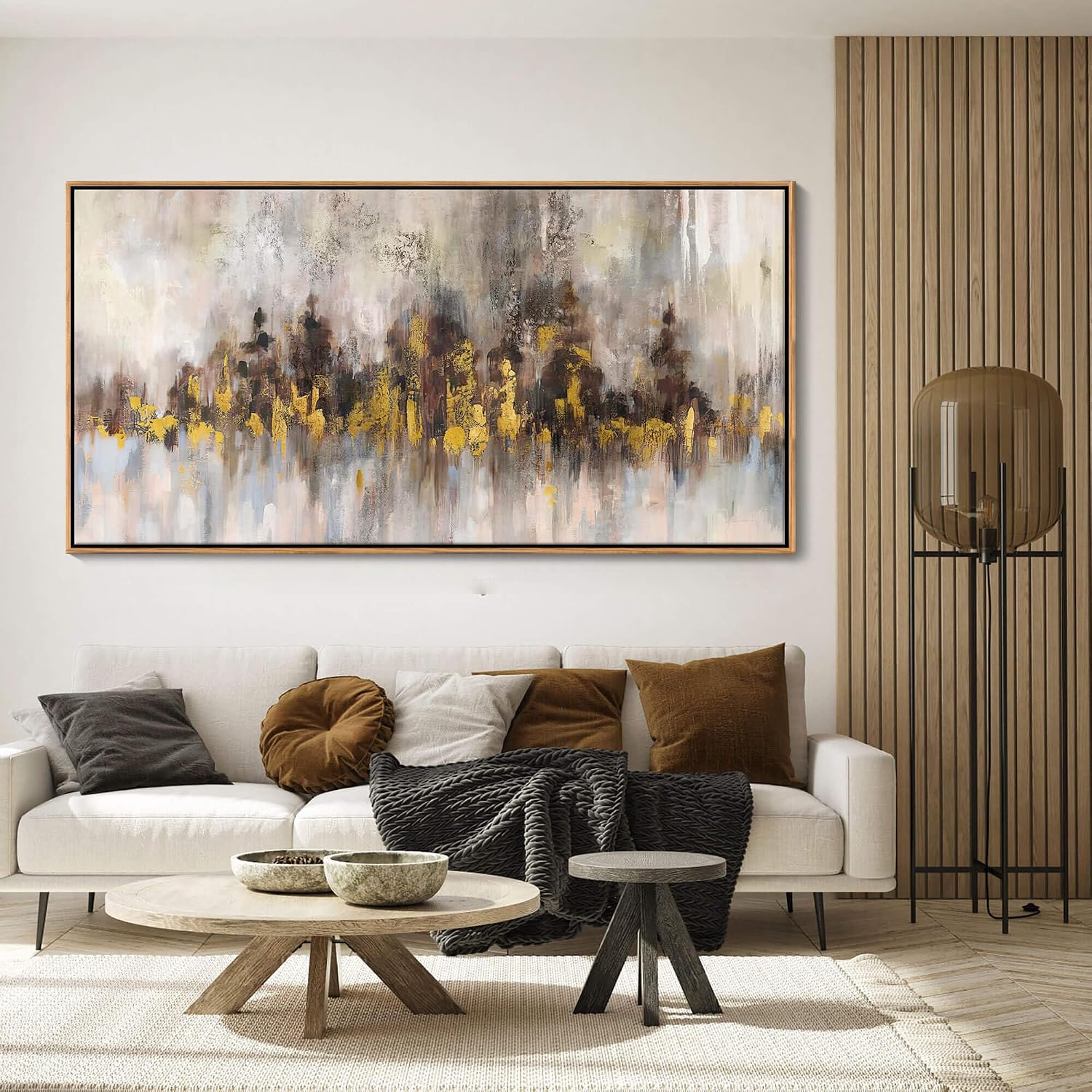 Abstract Painting Wall Art Black and Gold Picture for Living Room Retro Home Bedroom Decoration Modern Framed Artwork Decor 29X58IN