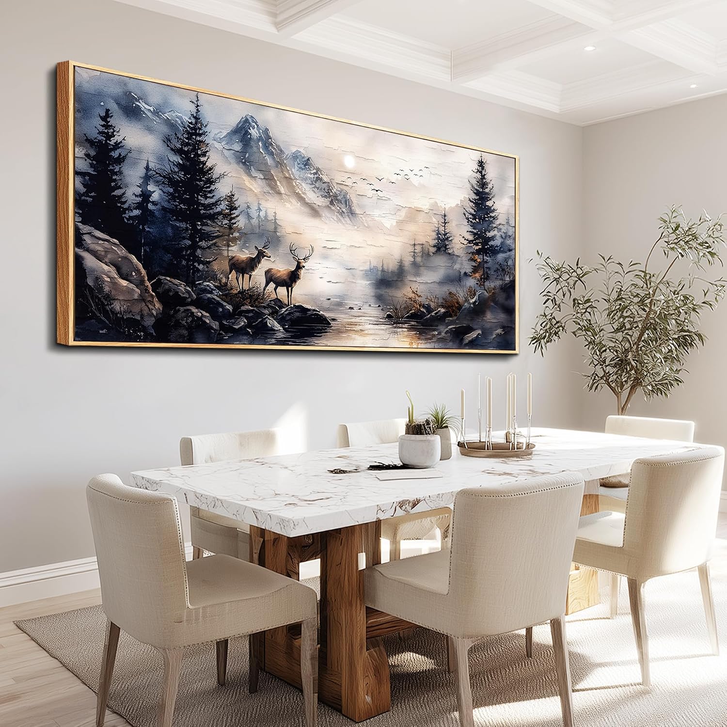 ERQINHUA Modern Abstraction Ink Painting Elk Forest landscape Large Canvas Wooden Frame Wall Art For Bedroom Wall Decor For Living Room Restaurant Office Printed Art Home Decor Ready To Hang32 X72