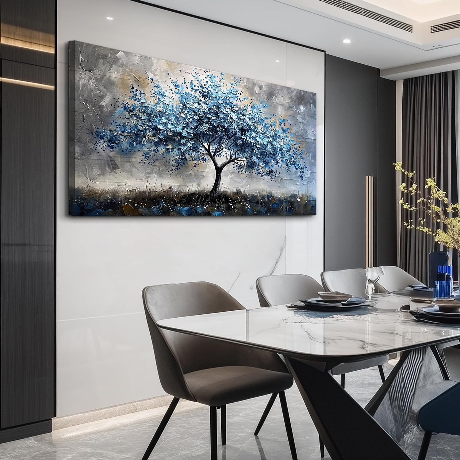 MHARTK66 Farmhouse Wall Art For Bedroom Large Canvas Wall Decor For Living Room Blue Tree Landscape Wall Pictures Artwork Stretched and Framed Canvas Paintings Ready to Hang for Office Home Decor