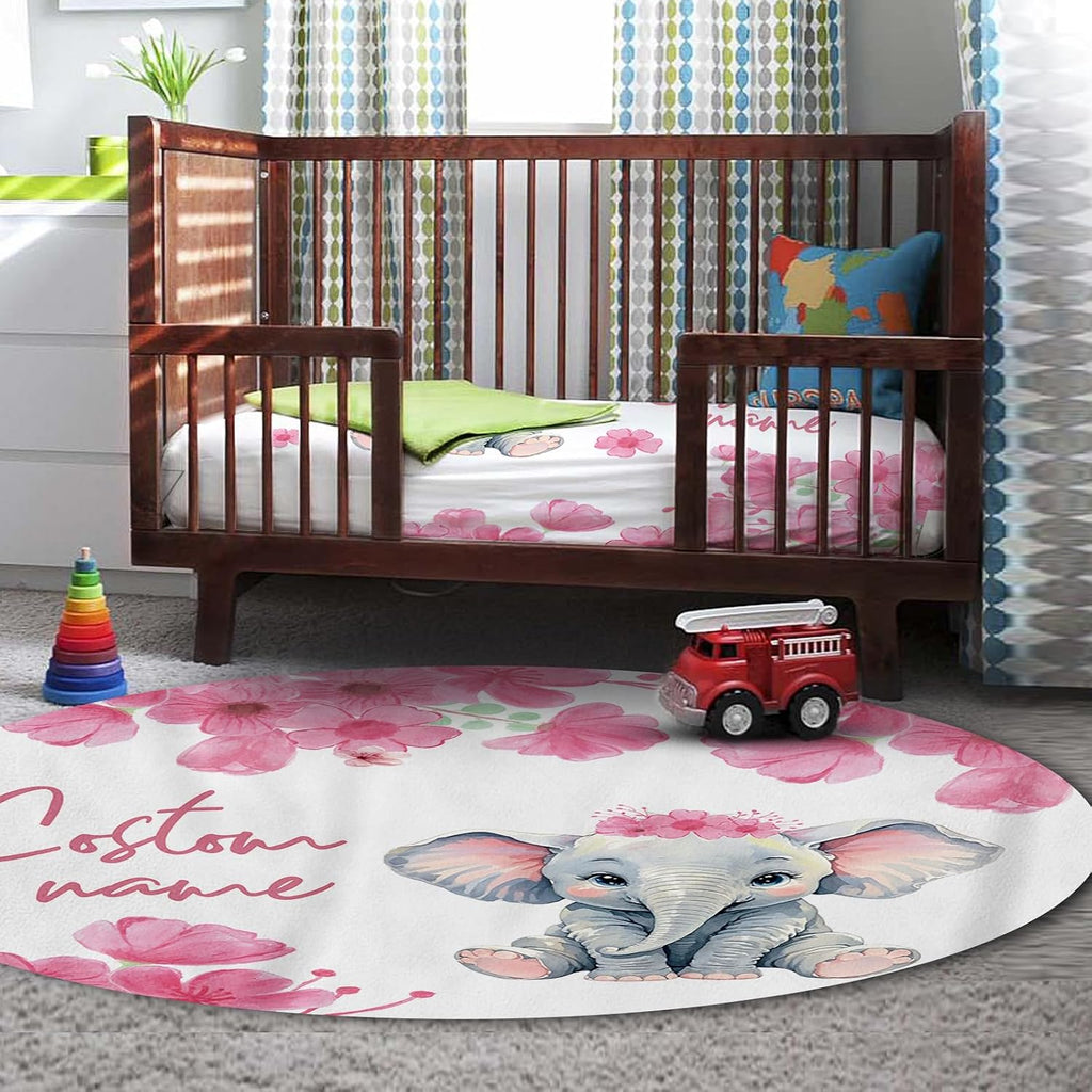 TOOTANN Custom Baby Crib Bedding Set, 5 Pcs Personalized Name Baby Crib Sheets for Kid Toddler Infant, Little Elephant with Red Flowers Nursery Bedding Set