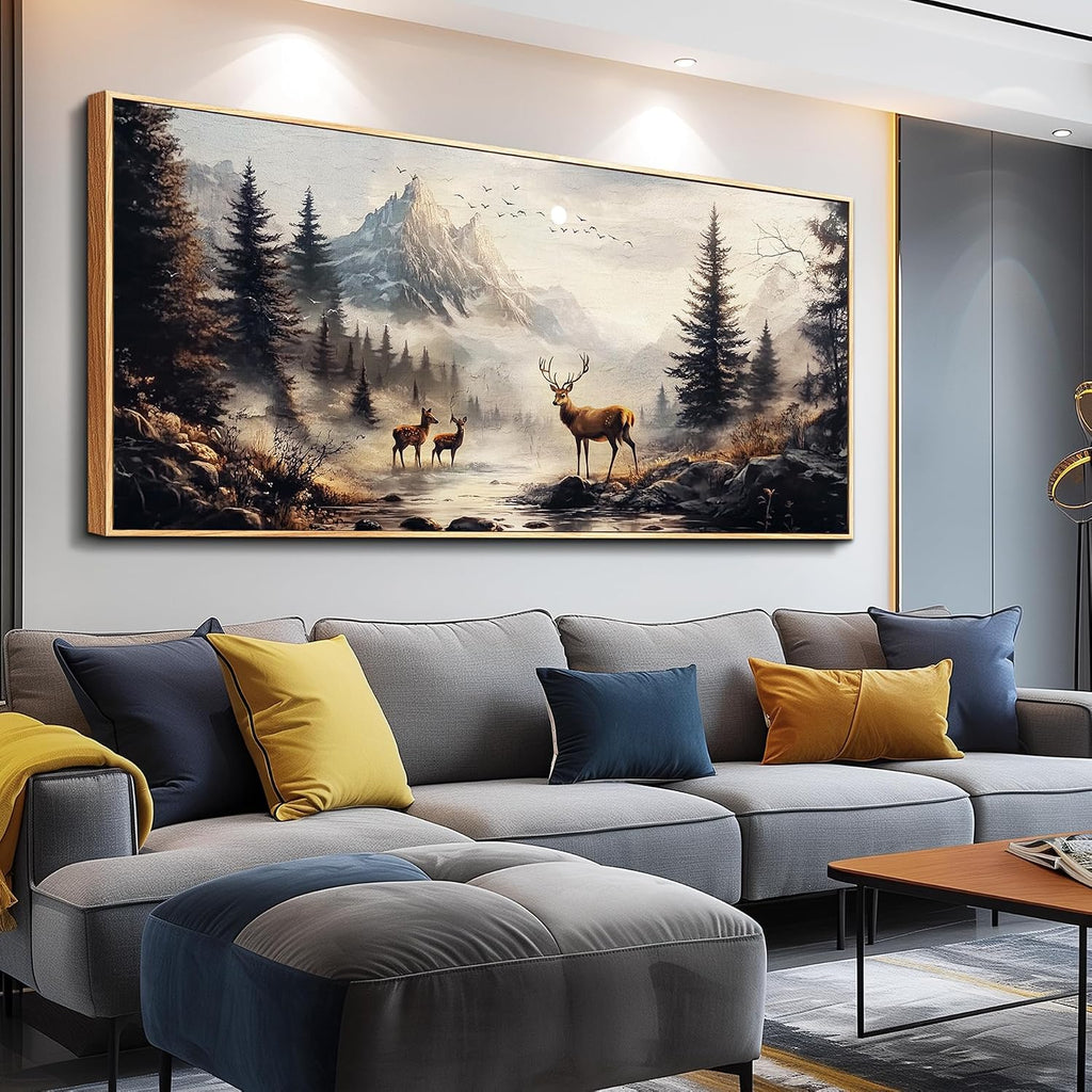 KELIYUAN Large Canva Landscape Painting Of Elk Mountain Pictures Wall Decor For Living Room Wall Art For Bedroom Office Mural Modern Restaurant Room Home Decorations Aesthetics Wood Framed 32x72 In