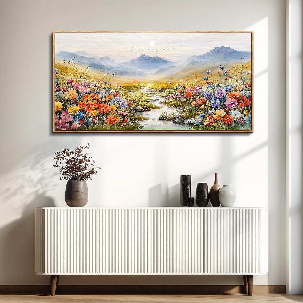 XIGUANGART Extra large Framed Wall Art, Floral Wall Decor,Flower Pictures Wall Decor, Wildflower Botanical Wall Art, Landscape Canvas Painting for Living Room Bedroom Kitchen Sofa Farmhouse 30'x60'
