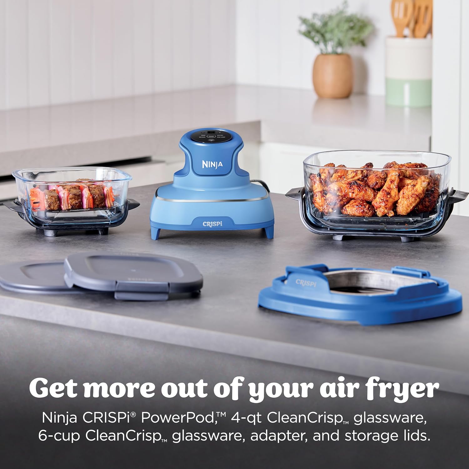 Ninja Crispi 4-in-1 Glass Air Fryer | 450°F | Non-Toxic | 4QT & 6-Cup Glass Containers w/Lids | Microwave, Freezer, Dishwasher Safe | Max Crisp, Air Fry, Bake, Recrisp | Electric Cobalt | FN101BL2