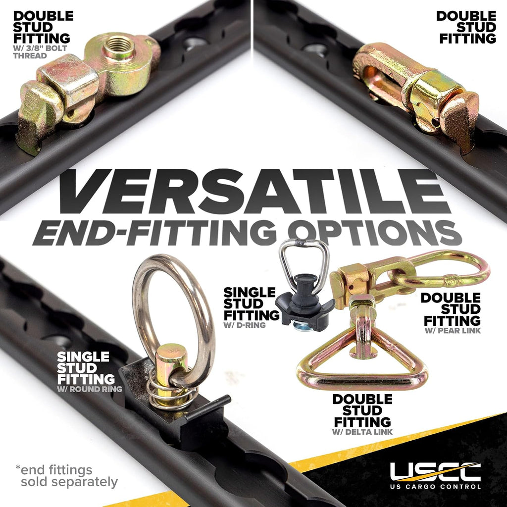 US Cargo Control L Track Tie Down System - (2) 4 FT Black Anodized Aluminum L Track Rails and (4) Single Stud O-Ring Fittings, Trailer and Truck Bed Rail System Easily Secures Motorcycles, ATVs, Bikes