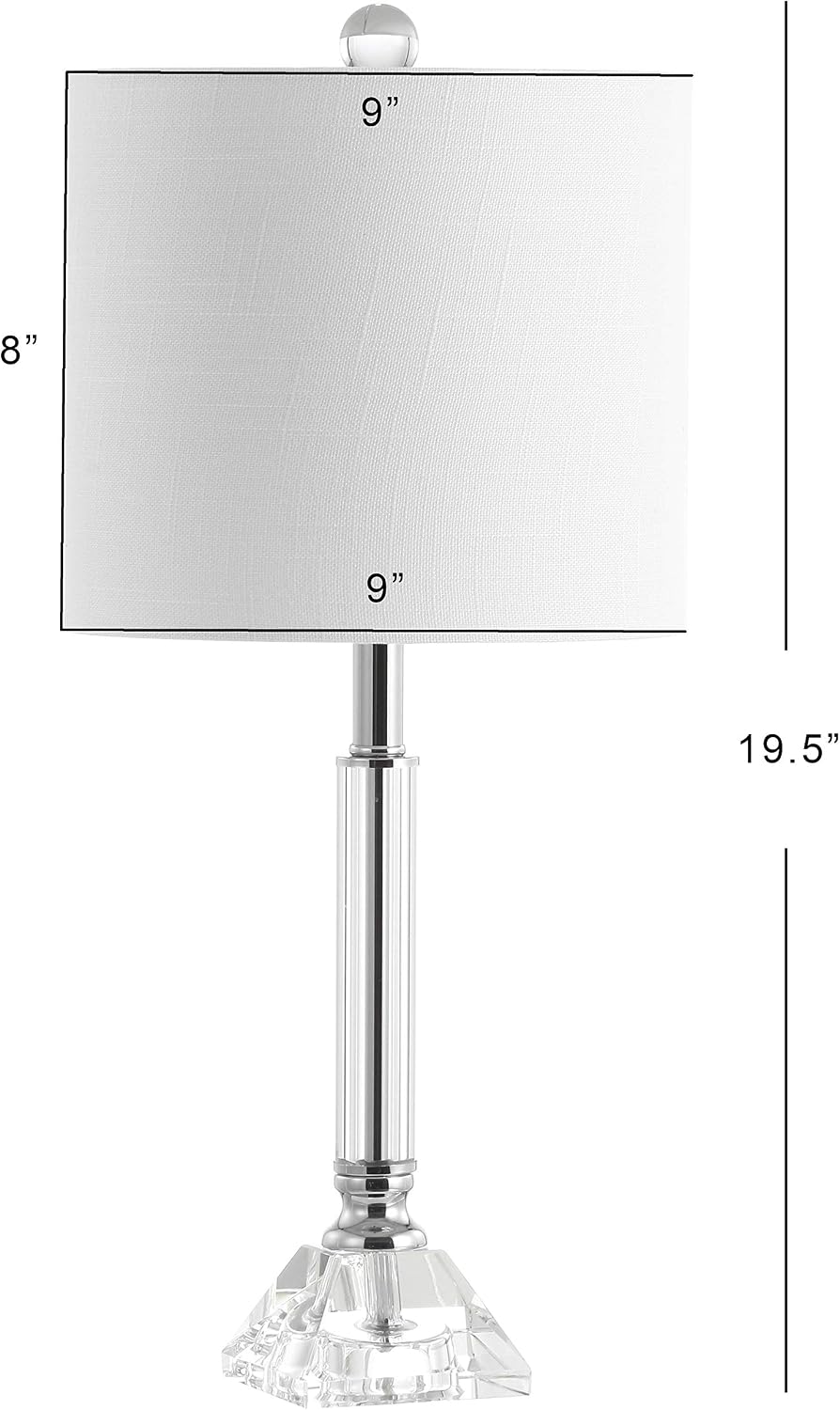 JONATHAN Y 19.5' Clear Crystal Table Lamp Set of 2 for Bedroom, Modern Glam Chrome and Glass Column Nightstand Lamps for Living Room, White Linen Shade, LED Bulbs Included JYL2078A-SET2