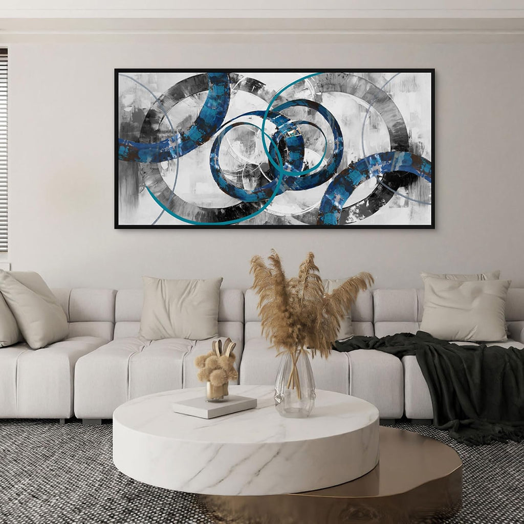 XLSJERST Wall Art for Living Room - Abstract Wall Decor Blue and Gray Canvas Picture Print Framed Artwork for Bedroom Office Home Decoration - 48x24 Inches