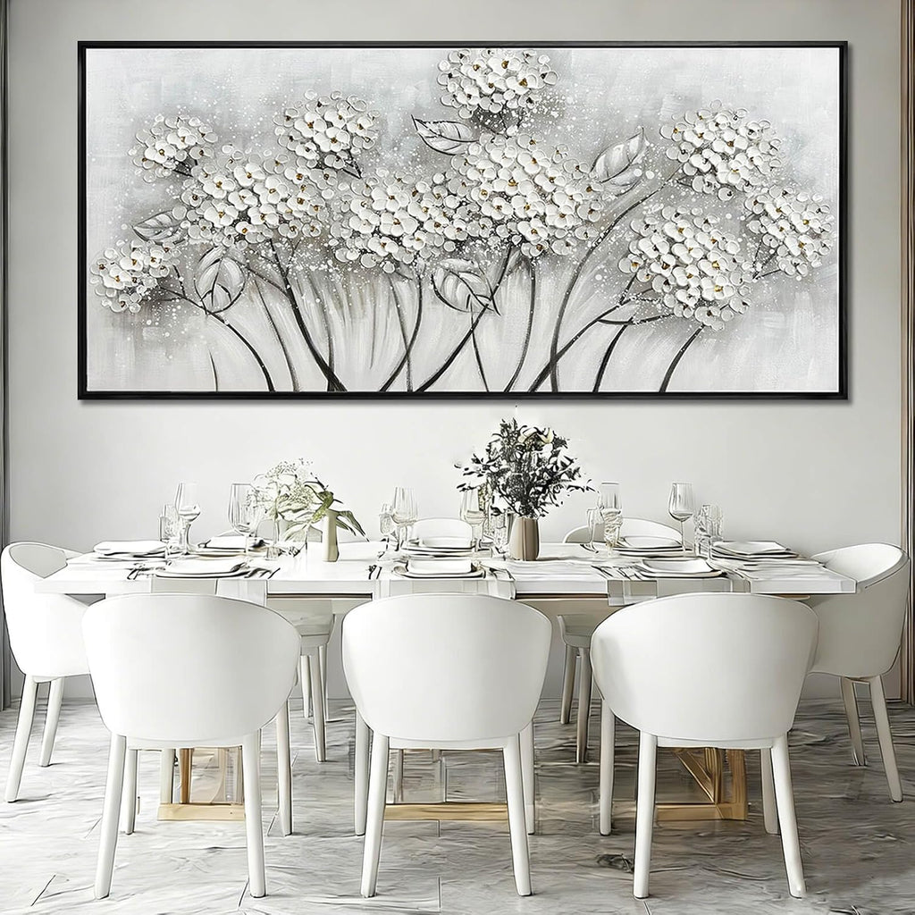 Kureful Grey and White Hand Painted Wall Art Flower Canvas Artwork Contemporary Oil Paintings 40'x86' Decorations for Bedroom Office