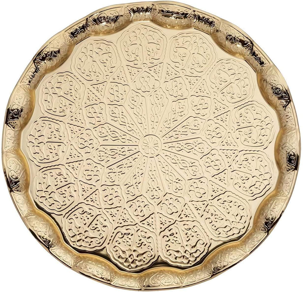 Alisveristime Handmade Turkish Tea Water Zamzam Serving Set Glasses Saucer, Tray and Spoon (Gold)
