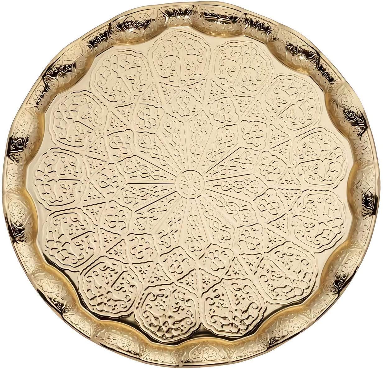 Alisveristime Handmade Turkish Tea Water Zamzam Serving Set Glasses Saucer, Tray and Spoon (Gold)