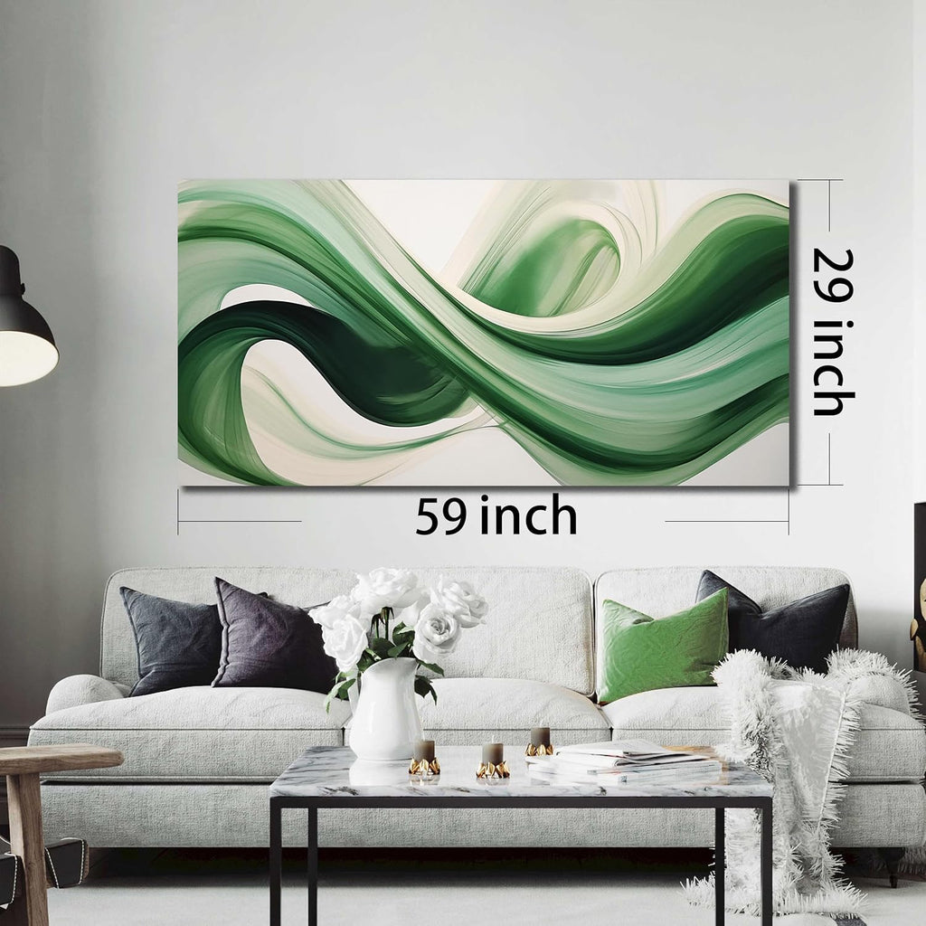 JuhaiArt Abstract Wall Decorations Large Green Canvas Wall Art White Artwork Art for Living Room Office Home Kitchen Modern Picture Poster 29'x 59'