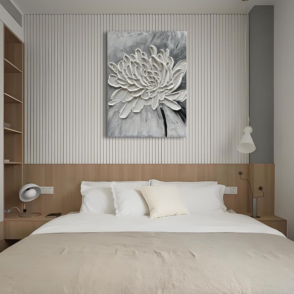 Hand Painted Modern Abstract Oil Painting White Flower Painting 40x28 inch Contemporary Minimalist Art Wall Decoration
