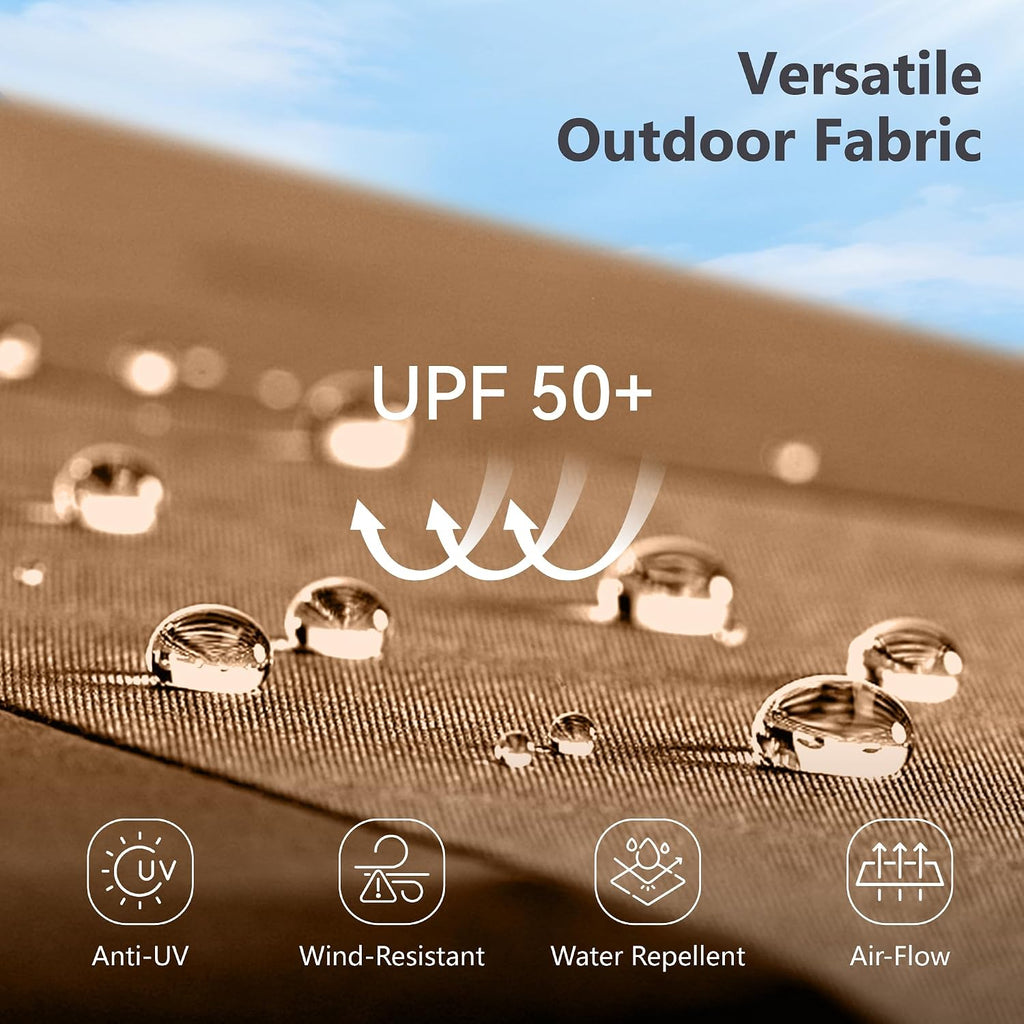 MFSTUDIO 15ft Double Sided Patio Umbrella with Solar Lights, Outdoor Large Umbrellas with Crank Handle and 36 LED Lights, Rectangular Market Umbrella with Base Included for Deck Pool Shade, Tawny