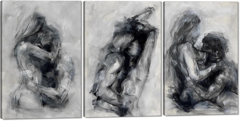 Large Abstract Sexy Canvas Wall Art Set of 3 Abstract Naked Couple Black and White Canvas Print Painting for Bathroom Bedroom Home Decorations 24x36inchx3pcs