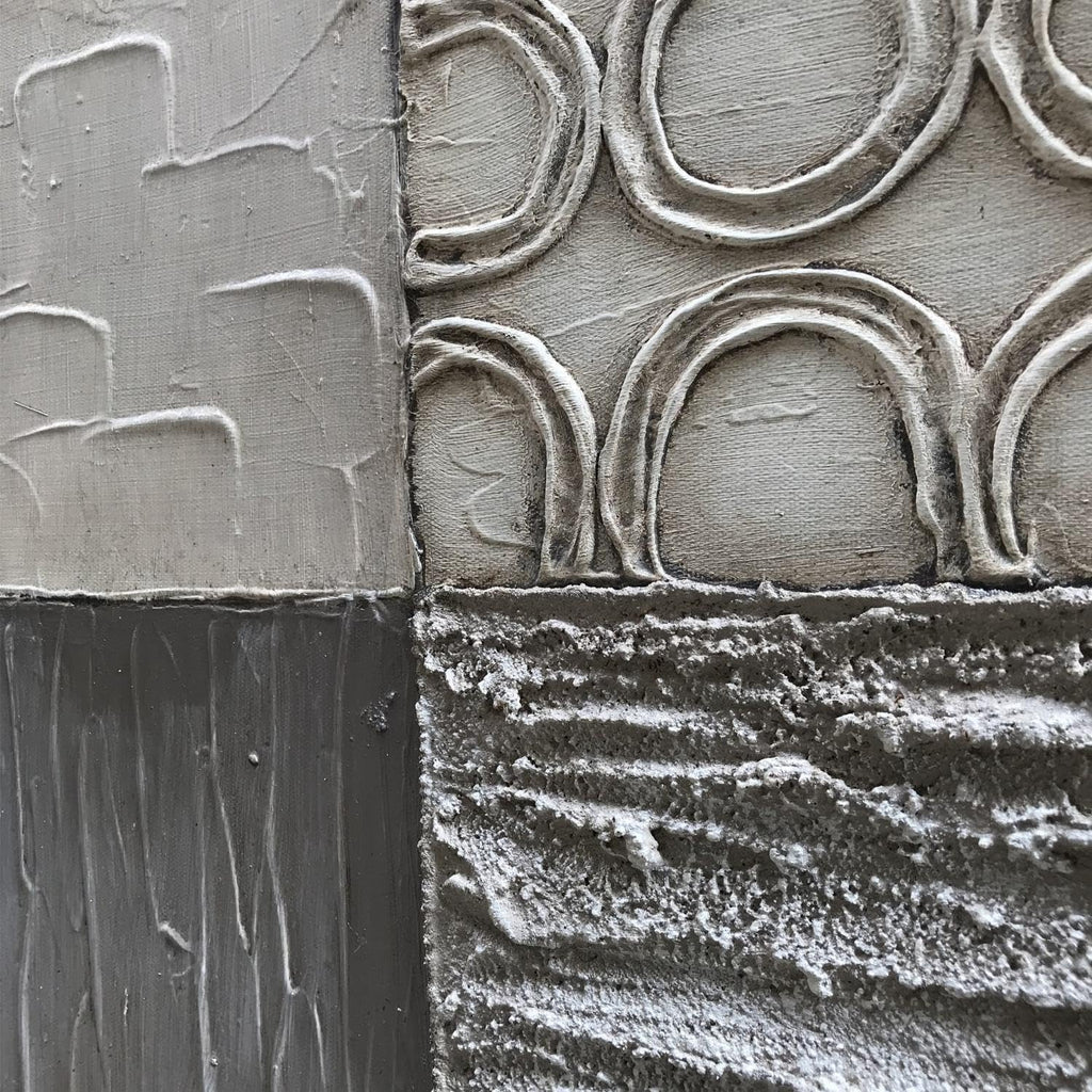 Alenoss 100% Handmade Abstract Metal Paintings Canvas Wall Art Unique Thick Texture Rough Surface Modern Oil Painting 48x24 Inches Imitation Old Handicrafts Grey Artwork