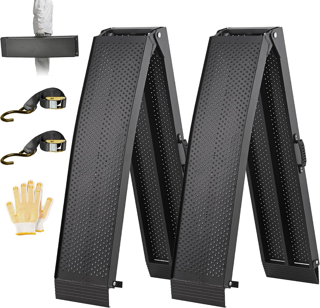 Aluminum Truck Ramps for ATV, UTV, Lawn Mower, Pickup Trucks - 1500LB Capacity 7.5FT Heavy Duty Loading Ramps with Handle & Buckle, Black, 2PCS