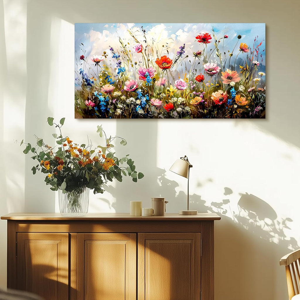 SERIMINO Large Wall Art for Living Room Canvas Prints, Farmhouse Nature Floral Botanical Wall Decor, Colorful Flower Market Modern Home Decor Oil Paintings Bathroom Decor Aesthetic 29'X57'