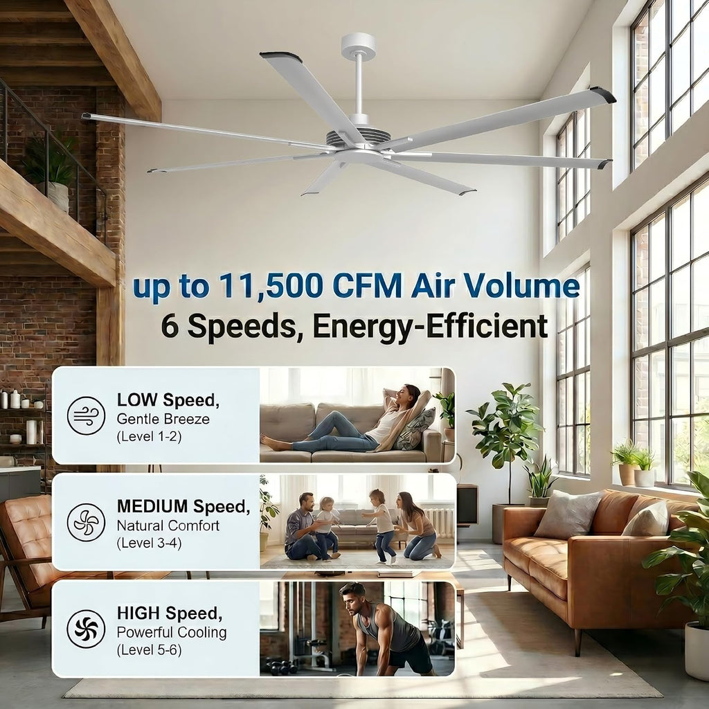100 Inch Industrial Ceiling Fans with Remote Control Big Ceiling Fans without Lights for Living Room Shop Garage Bedroom, 6-Speed Reversible DC Motor Commercial Fans, Timer, Satin Nickel Finish