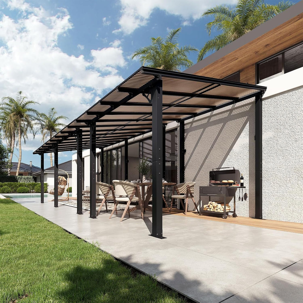 Aoxun 26' x 10' Pergola for Patio, Gazebo with Sloped Roof, Grill Pergola Large Wall-Mounted Heavy Duty Awnings, for Backyard, Deck, Patio