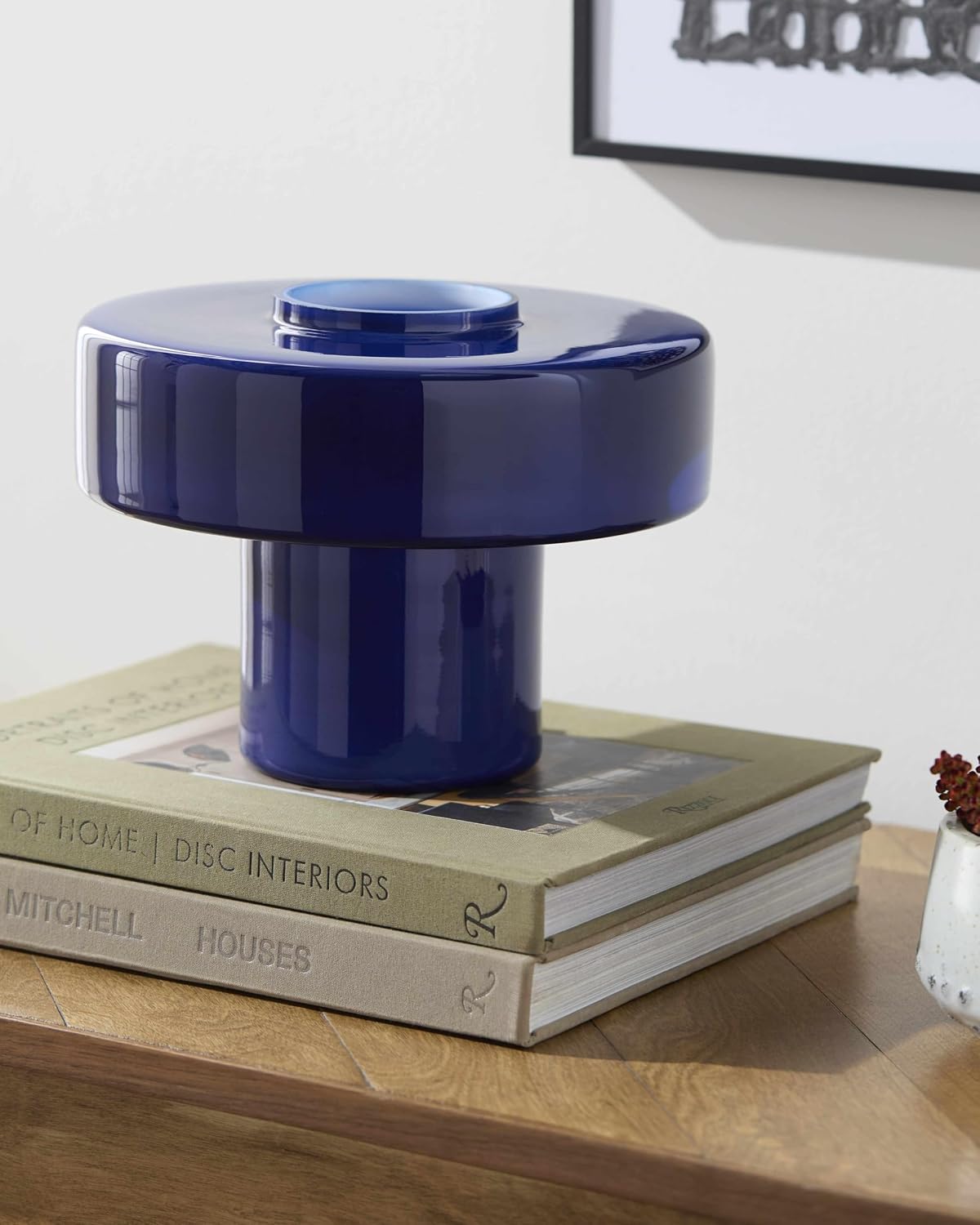 BoutiqueRugs Lauenhagen Contemporary Geometric Glass Bedside Table Lamp for Bedroom Nightstand - Modern End Side Lighting for Living Room - Navy - 7' H