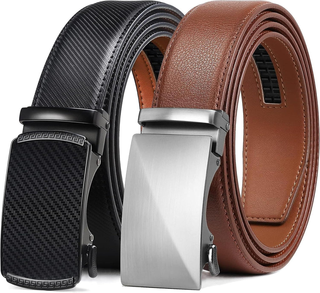 Genuine Leather Ratchet Belt for Men: Classic, Dress, Casual, Trim-to-Fit, Gift Box.