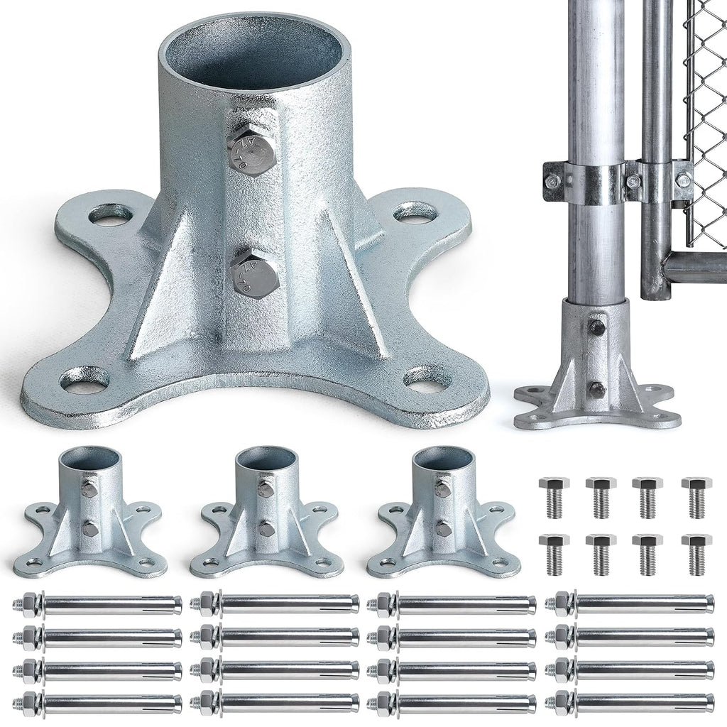 Post 2.5' (2 3/8' OD) Chain Link Fence Post Floor Flange Bracket, for Chain Link Fence Posts, Mailboxes, and Other Steel Round Post Galvanized Anchor Flange Bases (4 Pack)