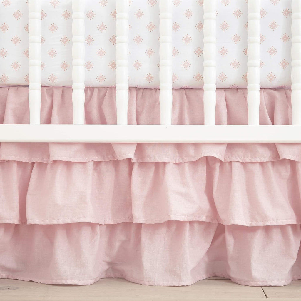 Levtex Baby - Willow Crib Bed Set - Baby Nursery Set - Pink - Soft Rosette Pintuck - 5 Piece Set Includes Quilt, Fitted Sheet, Diaper Stacker, Wall Decal & Crib Skirt/Dust Ruffle