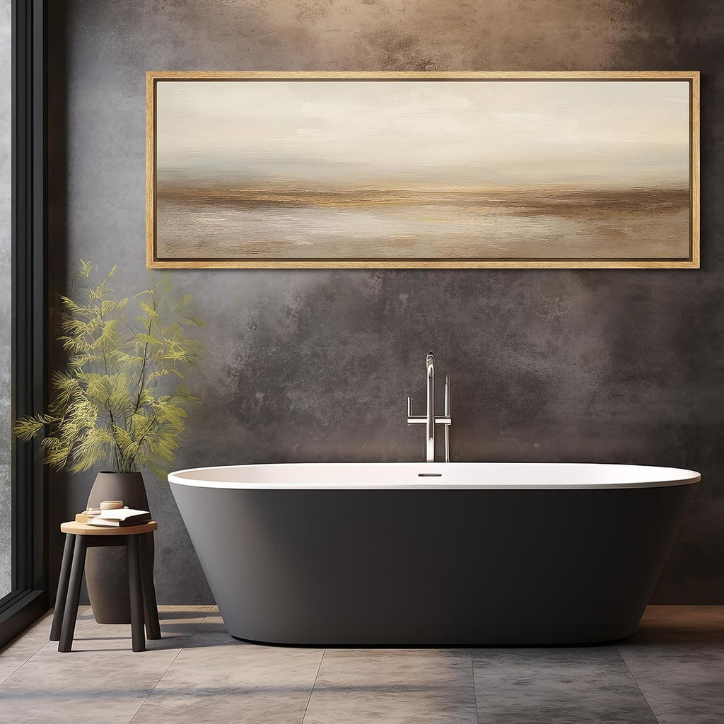 MUDECOR Large Framed Canvas Print Wall Art Neutral Beige Horizon Abstract Modern Minimalist Landscape Illustrations Decorative Colorful for Bedroom - 60'x20'