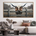 Highland Cow Wall Art - Rustic Farmhouse Wall Art for Country Wall Decor, Vintage Artwork for Walls, Framed Pictures for Living Room, Large Canvas Painting for Bedroom Above Bed 24×48IN