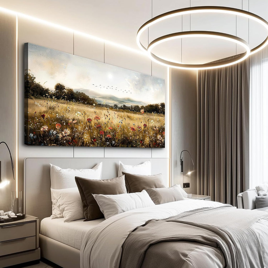 KELIYUAN Large Wall Canvas Picture Aesthetics Vintage Lawn Painting With Printed Wall Art For Restaurant Classical Landscape Wall Decor For Office Living Room Bedroom Home Decoration 30 X 60 Inches