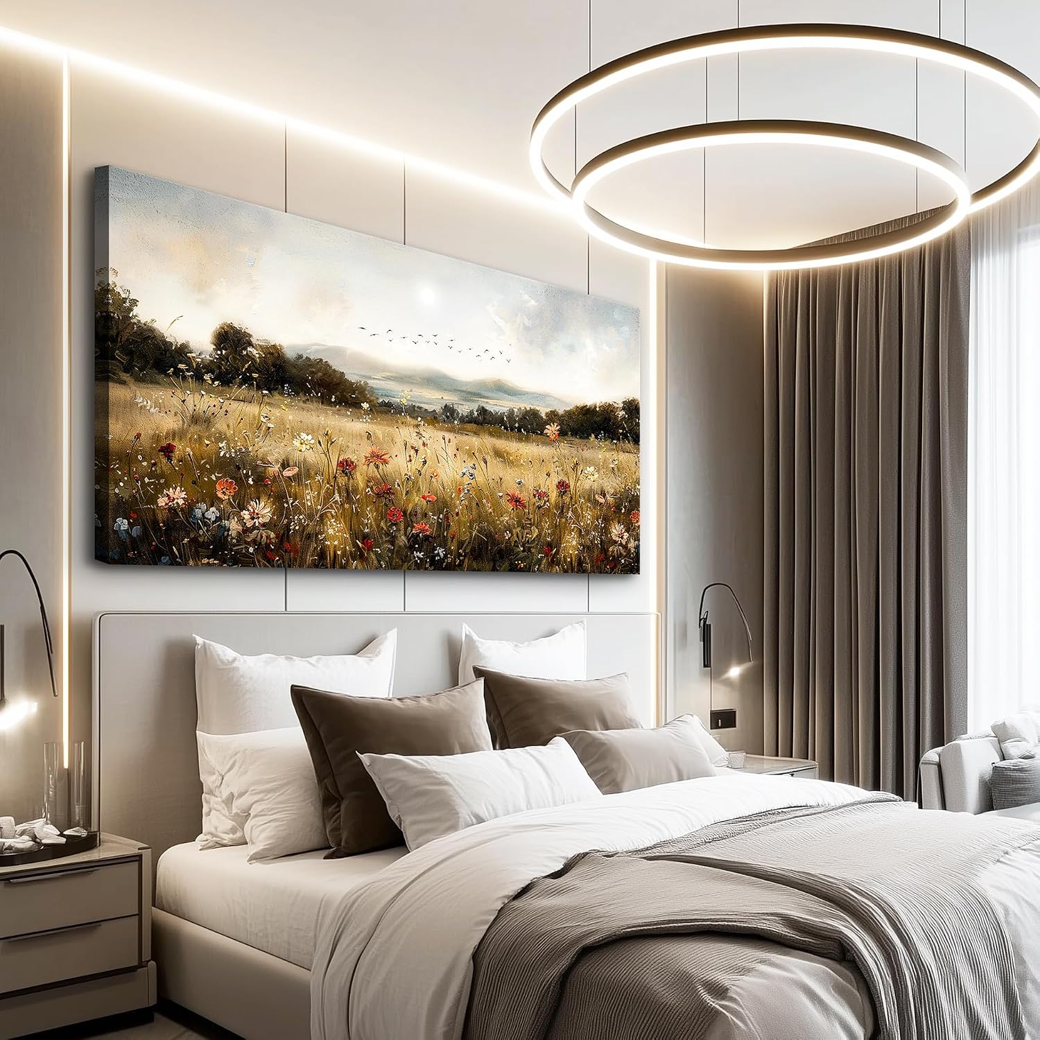 KELIYUAN Large Wall Canvas Picture Aesthetics Vintage Lawn Painting With Printed Wall Art For Restaurant Classical Landscape Wall Decor For Office Living Room Bedroom Home Decoration 30 X 60 Inches