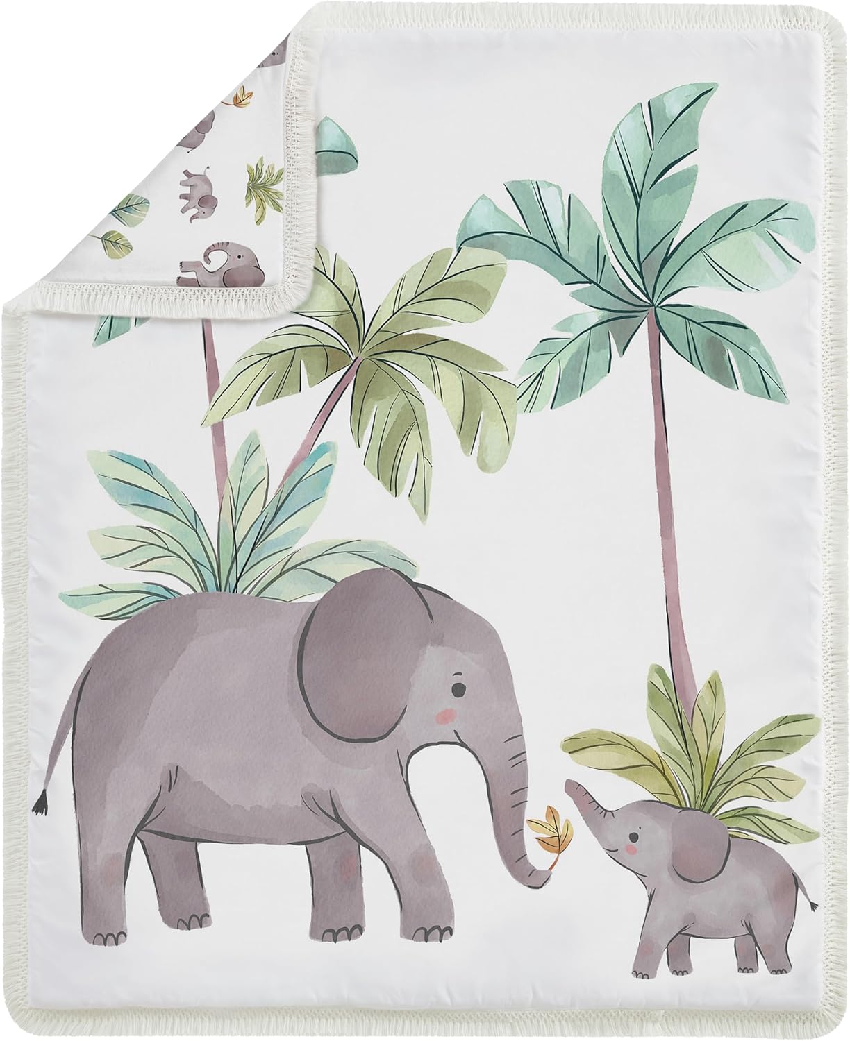 Sweet Jojo Designs Watercolor Elephants Boy Girl Unisex/Gender Neutral Baby Crib Bedding Set Infant Nursery Room BreathableBaby Breathable Mesh Crib Liner Blanket Fitted Sheet Skirt 6pc Jungle Safari