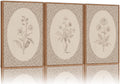 Rantodecor Vintage Flower Framed Canvas Wall Art Triptych, Rustic Floral Wall Decor, Retro Sketch Botanical Art Paintings, Antique French Cottage Artwork for Girls Bedroom Living Room Bathroom 24'x36'