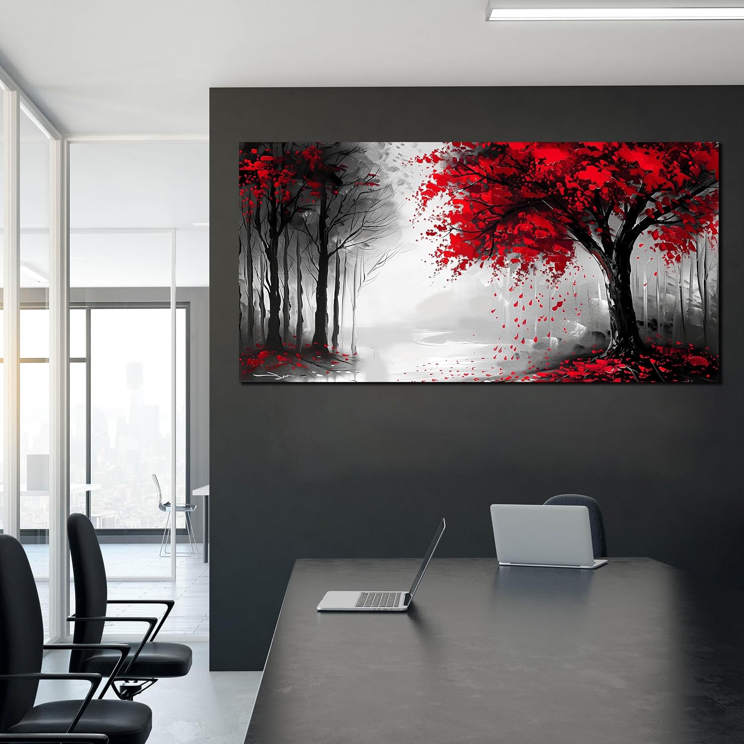 Large Canvas Wall Art for Living Room Black White and Red Forest Print Pictures Painting Framed Wall Decor for Bedroom Modern Home Plant Scenery Wall Decorations Artwork Size 30x60 Ready to Hang